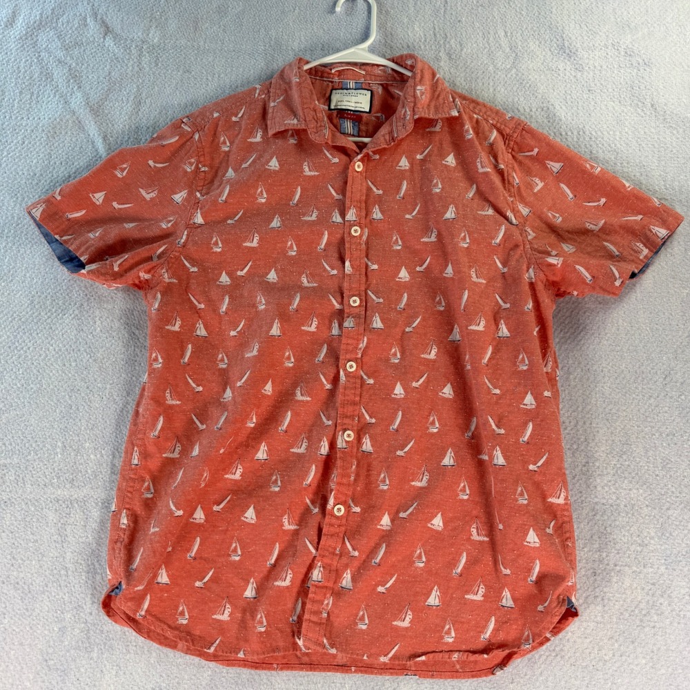 Denim & Flower Ricky Singh Mens Large Slim Fit Sailboat Print Button Down Shirt